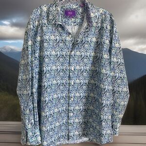 Tallia Men’s Shirt Button Front 16 1/2 Blue Pineapples Excellent Condition